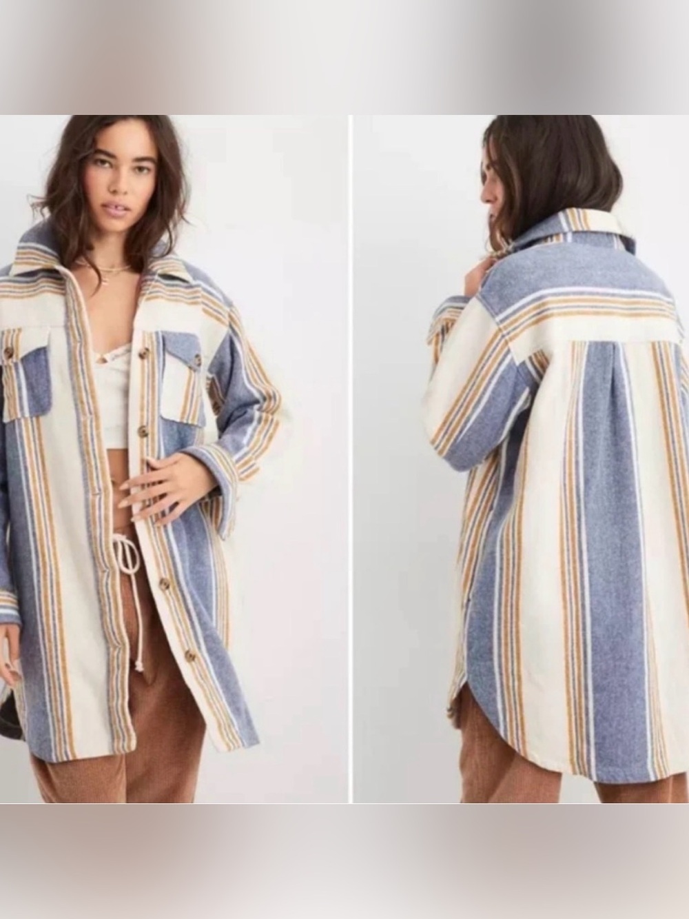 Aerie oversized Striped Blue and Cream Button-Up Shacket - Women
